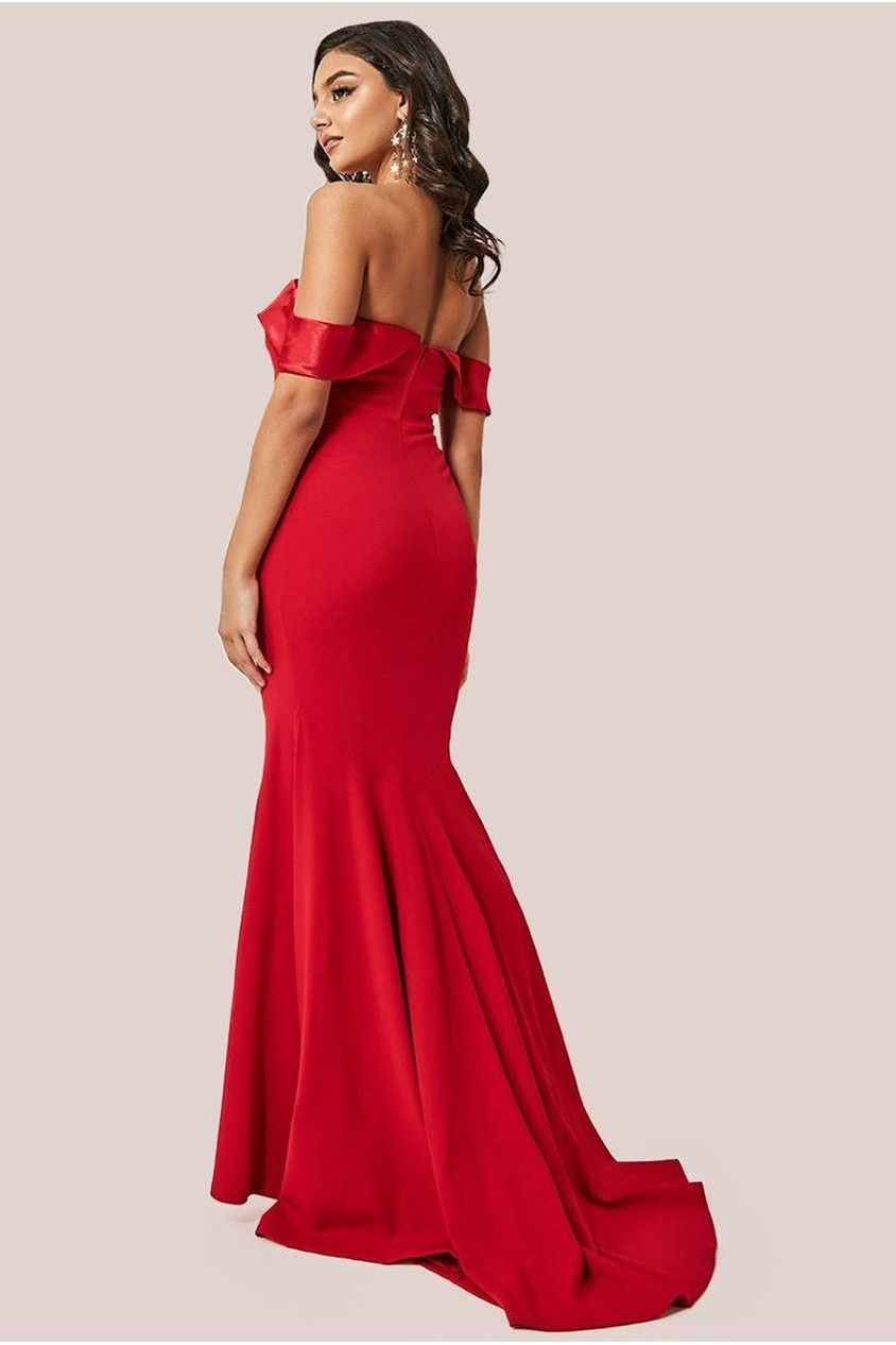 Goddiva Satin Band Bandeau Maxi Dress - Red