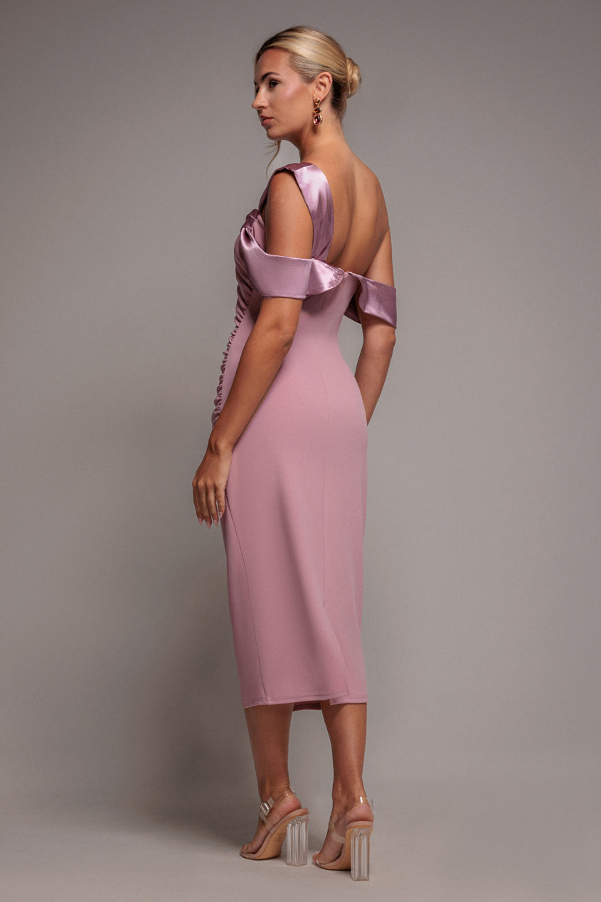 Goddiva One Shoulder Satin Band Bodycon Midi Dress - Rose Pink