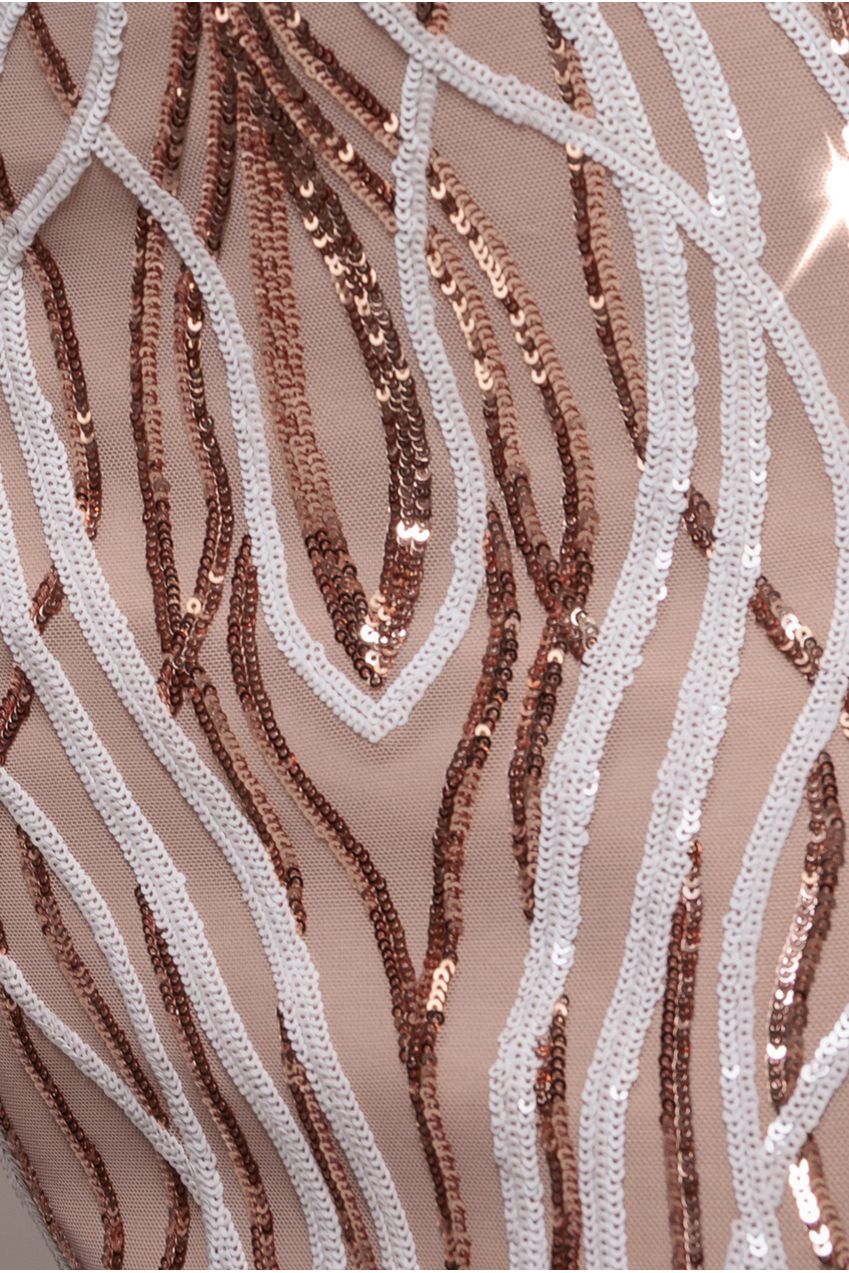 Goddiva Long Sleeve Sequin Flame Maxi - Champagne