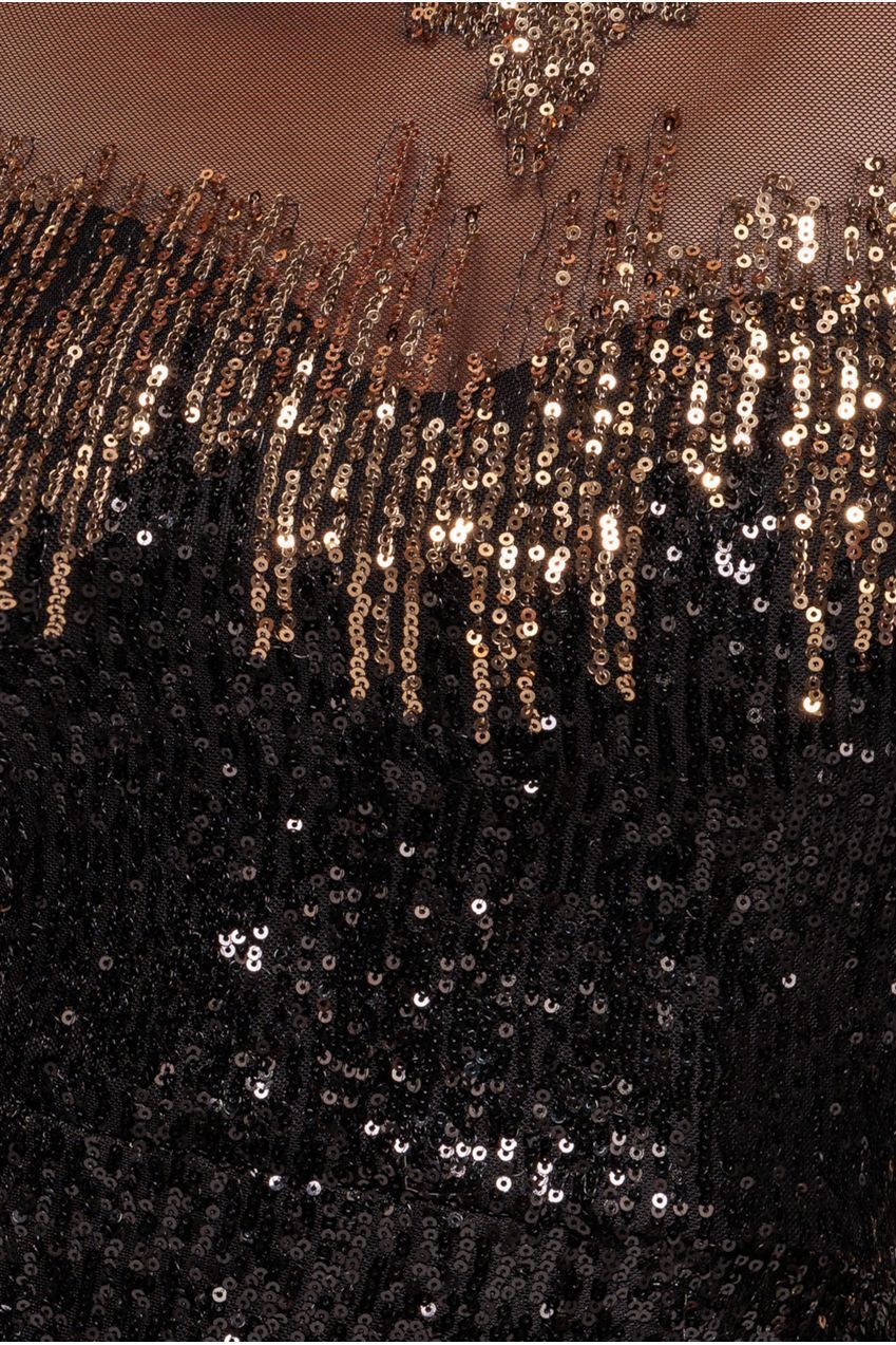 Goddiva Long Sleeve Aztec Sequin Maxi Dress - Gold