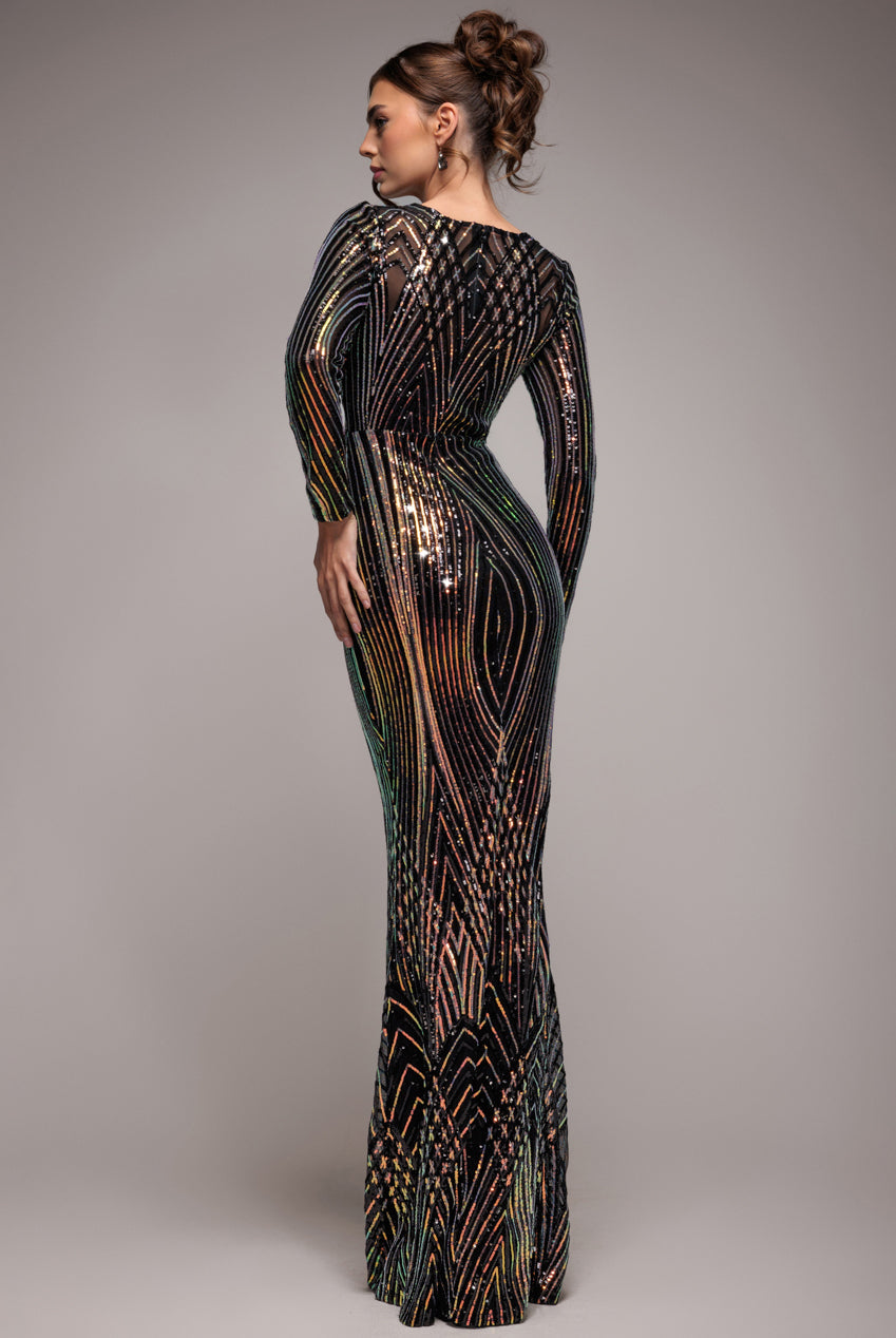 Goddiva Two Toned V Neck Sequin Maxi - Black