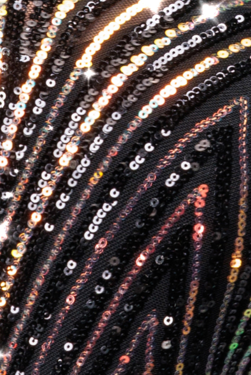 Goddiva Two Toned V Neck Sequin Maxi - Black