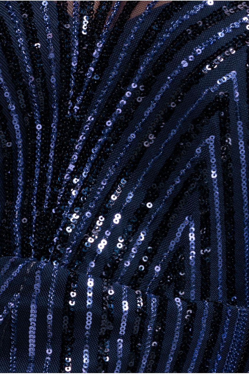 Goddiva Two Toned V Neck Sequin Maxi - Navy