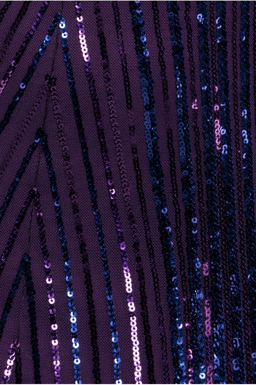 Goddiva Two Toned V Neck Sequin Maxi - Purple