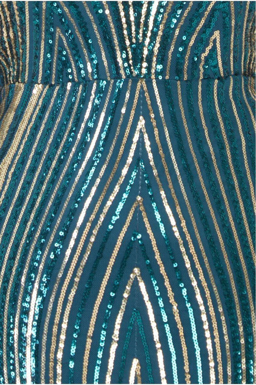 Goddiva Two Toned V Neck Sequin Maxi - Emerald Green