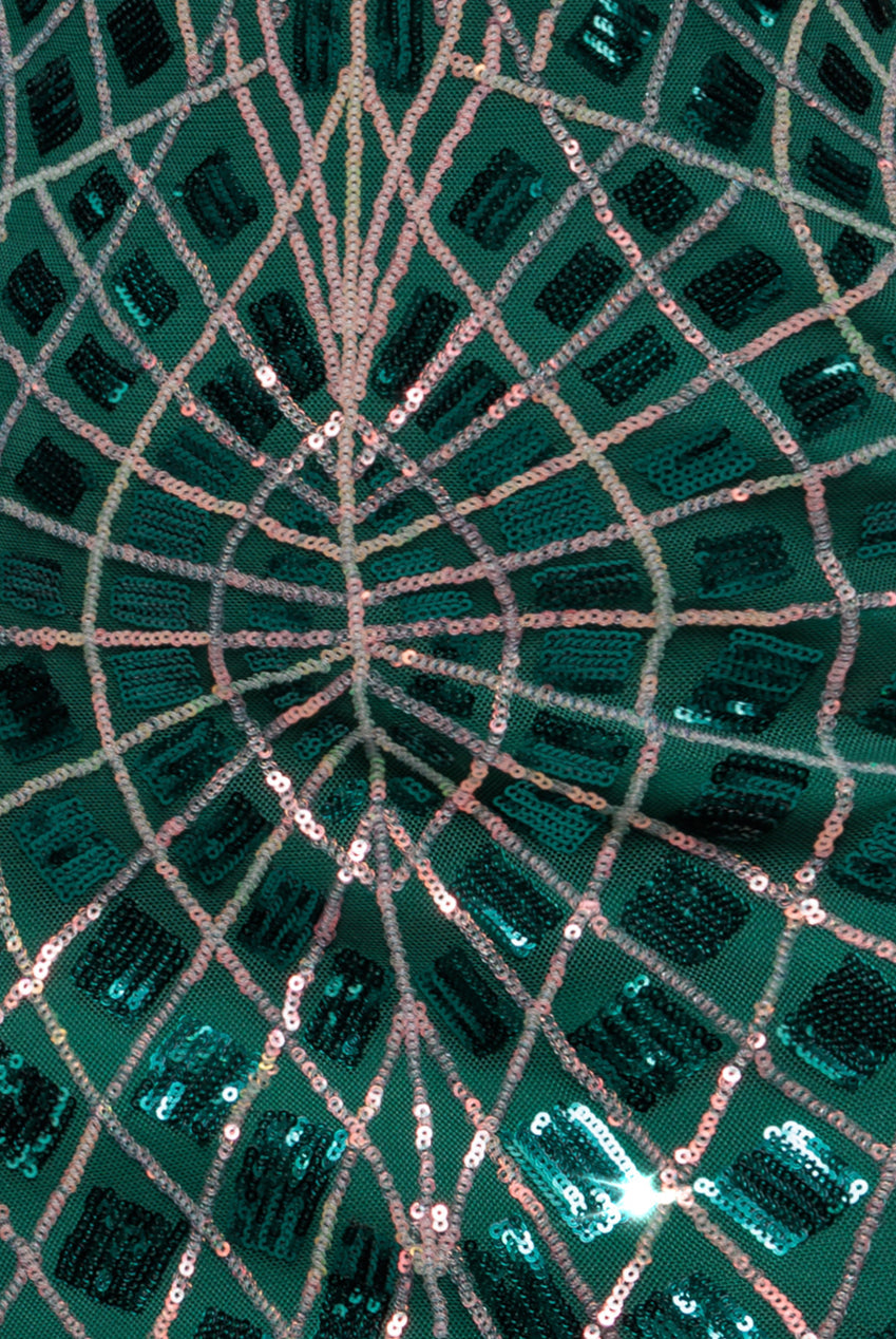 Goddiva Geo Sequin Long Sleeve Maxi Dress - Emerald