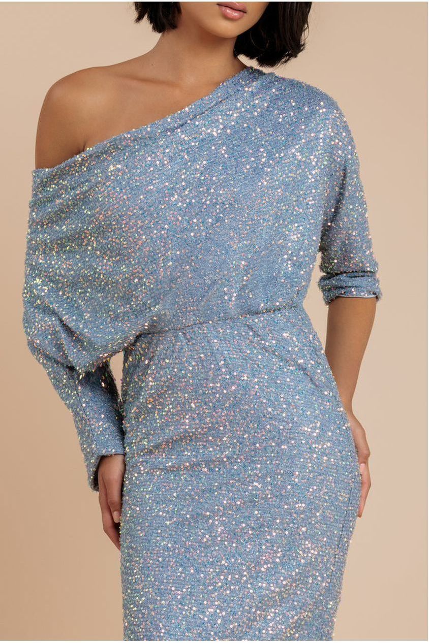 Goddiva Sequin Cowl Neck Midi Dress - Silver