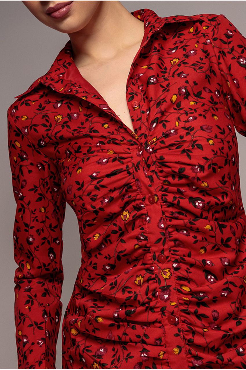City Goddess Floral Print Shirt Dress - Red