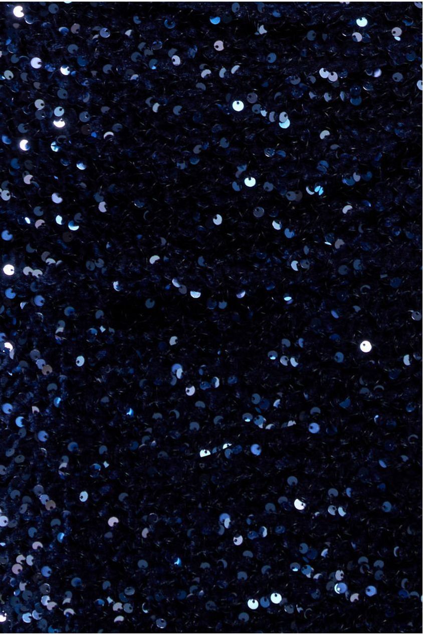 Goddiva Multi Sequin & Velvet Bardot Maxi Dress - Navy Blue