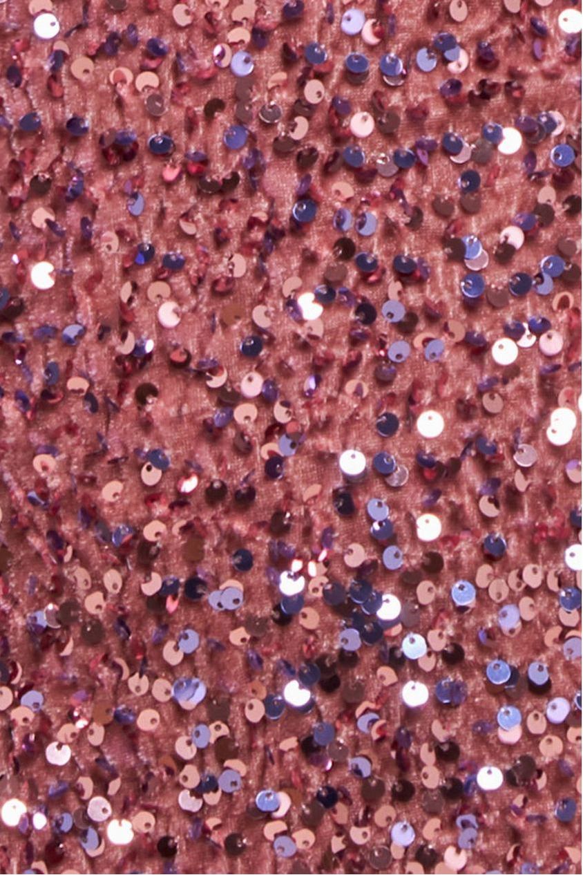 Goddiva Multi Sequin & Velvet Bardot Maxi Dress - Blush Pink