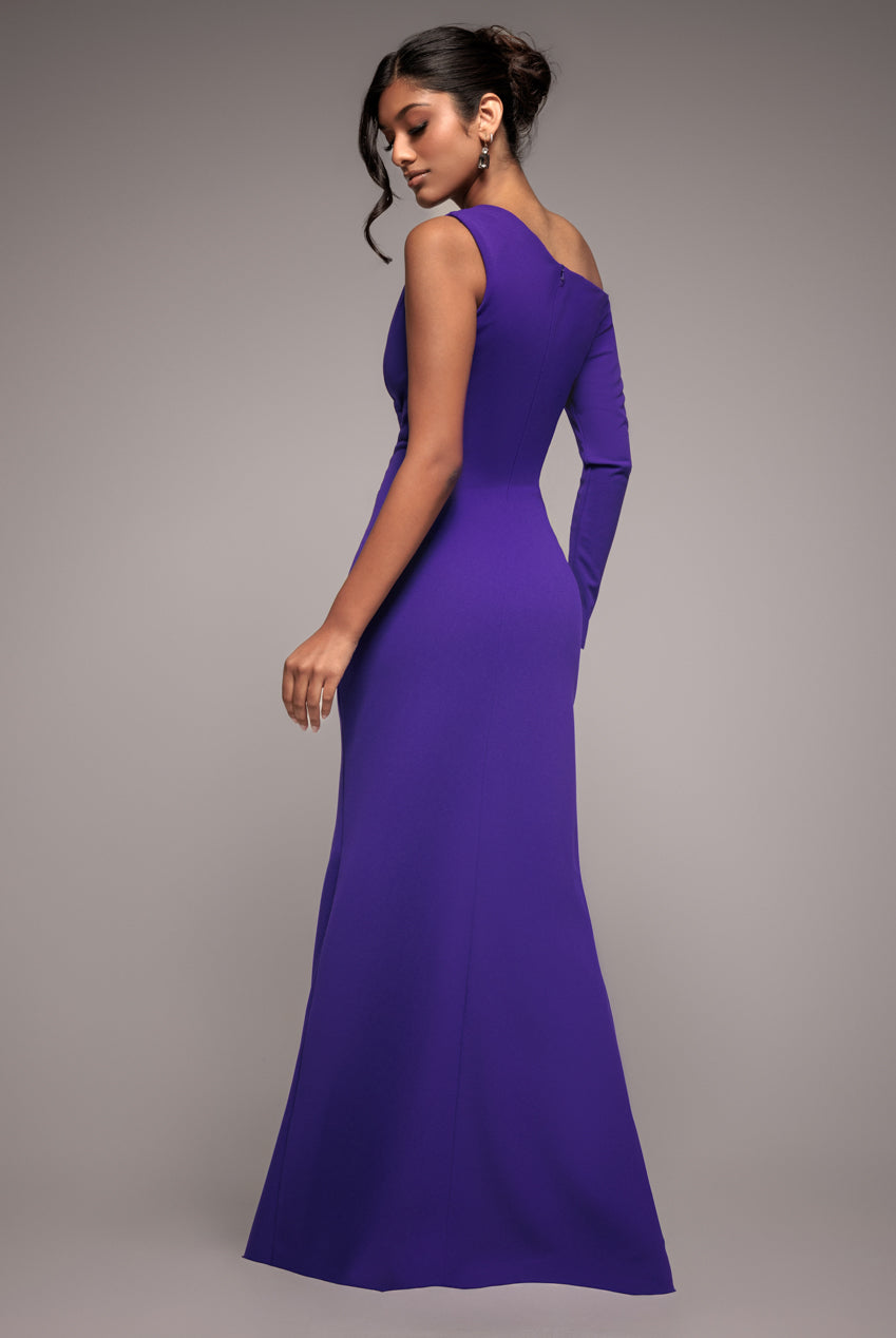 Goddiva One Shoulder Front Split Scuba Maxi - Purple