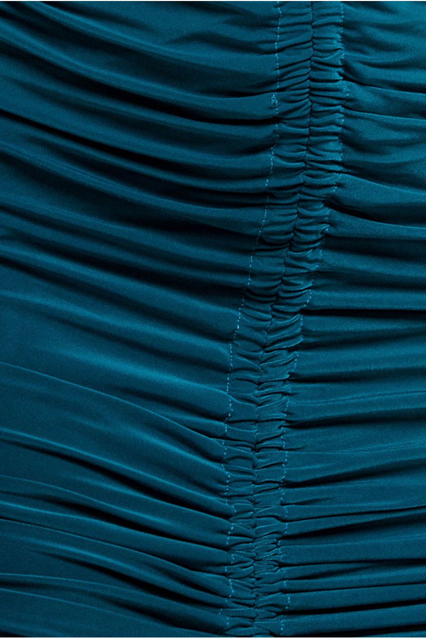 Goddiva Asymmetrical Neck Ruched Midi Dress - Teal