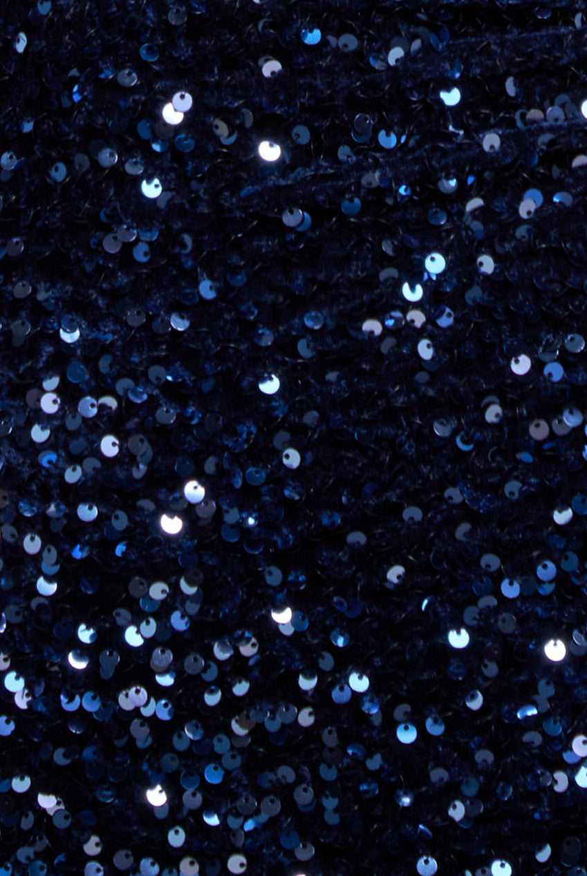 Goddiva Multi Sequin & Velvet Bardot Midi Dress - Navy Blue