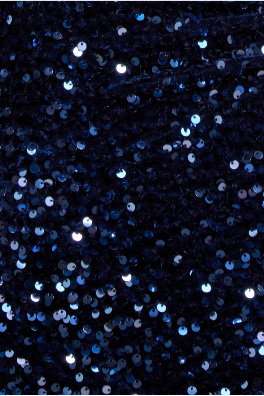 Goddiva Multi Sequin & Velvet Bardot Midi Dress - Navy Blue