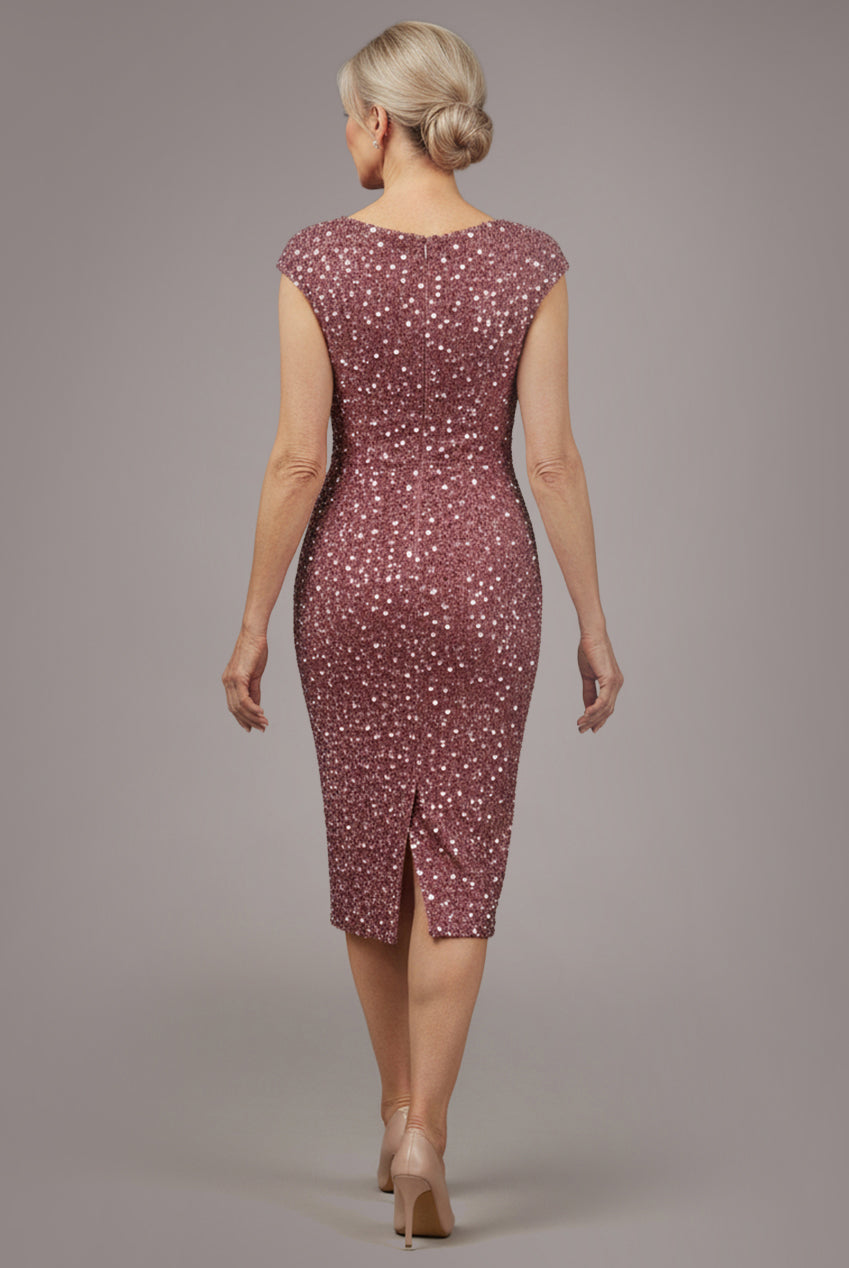 Goddiva Multi Sequin & Velvet Bardot Midi Dress - Blush Pink