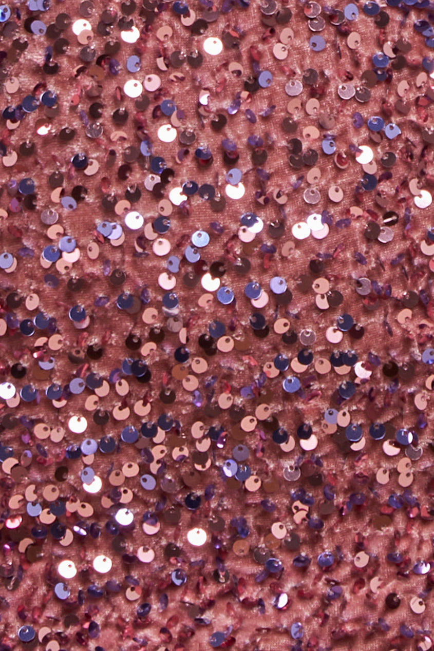 Goddiva Multi Sequin & Velvet Bardot Midi Dress - Blush Pink