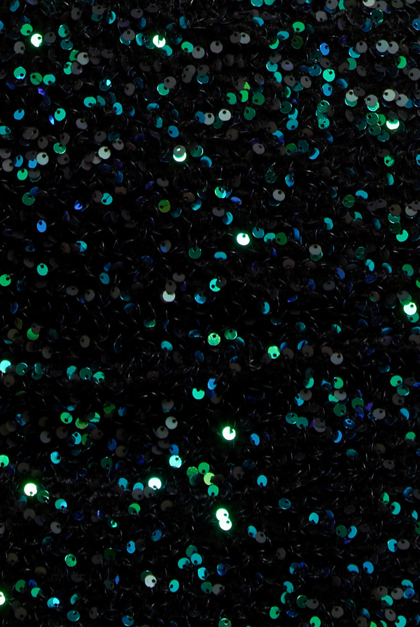 Goddiva Multi Sequin & Velvet Bardot Midi - Emerald Green