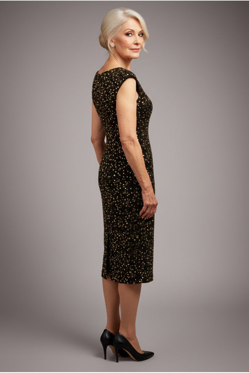 Goddiva Multi Sequin & Velvet Bardot Midi Dress - Gold