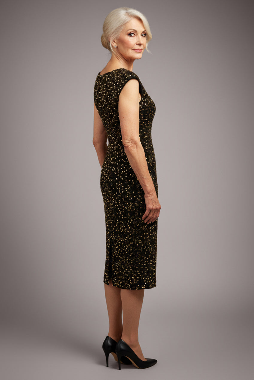 Goddiva Multi Sequin & Velvet Bardot Midi Dress - Gold