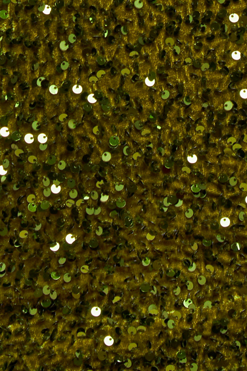 Goddiva Multi Sequin & Velvet Bardot Midi Dress - Olive Green