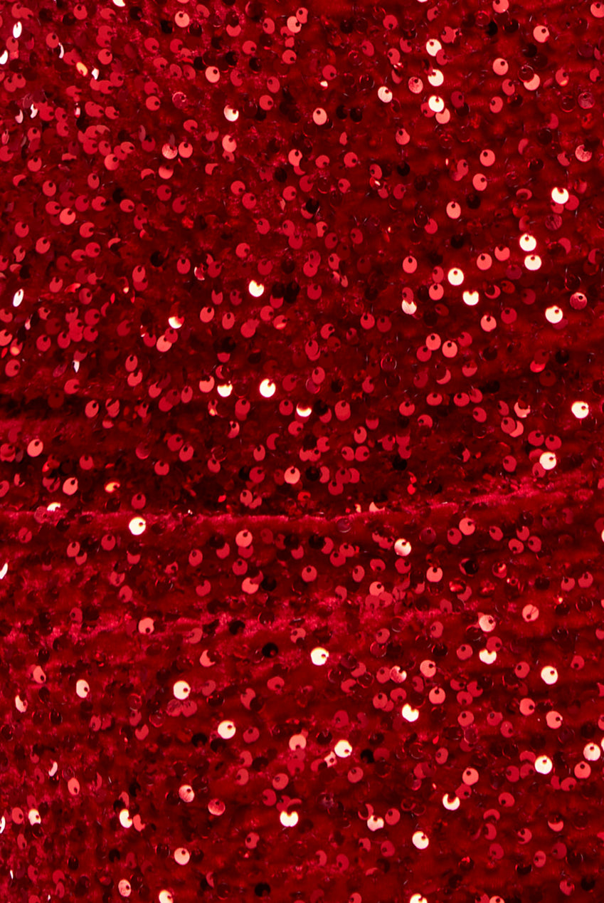 Goddiva Multi Sequin & Velvet Bardot Midi Dress - Red