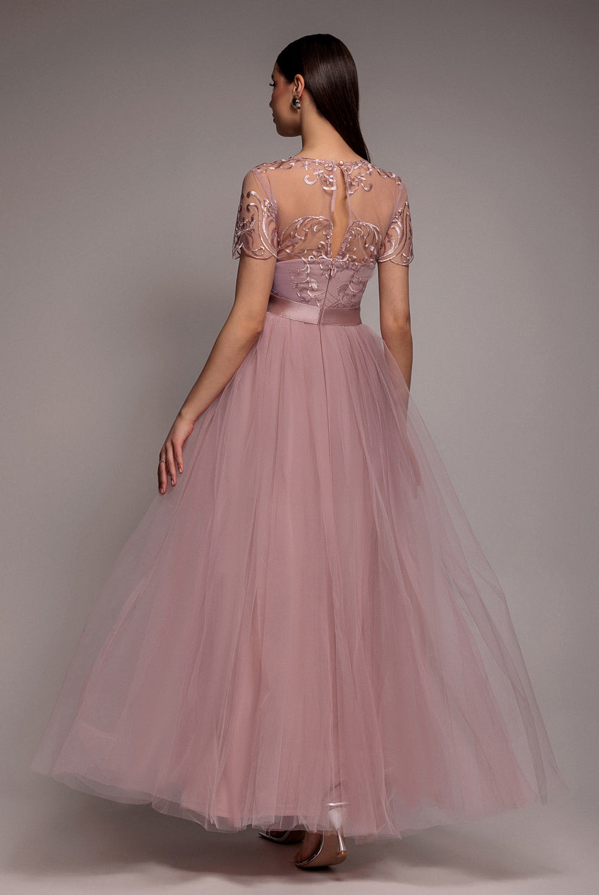 Goddiva Embroidered Mesh Maxi Dress - Blush