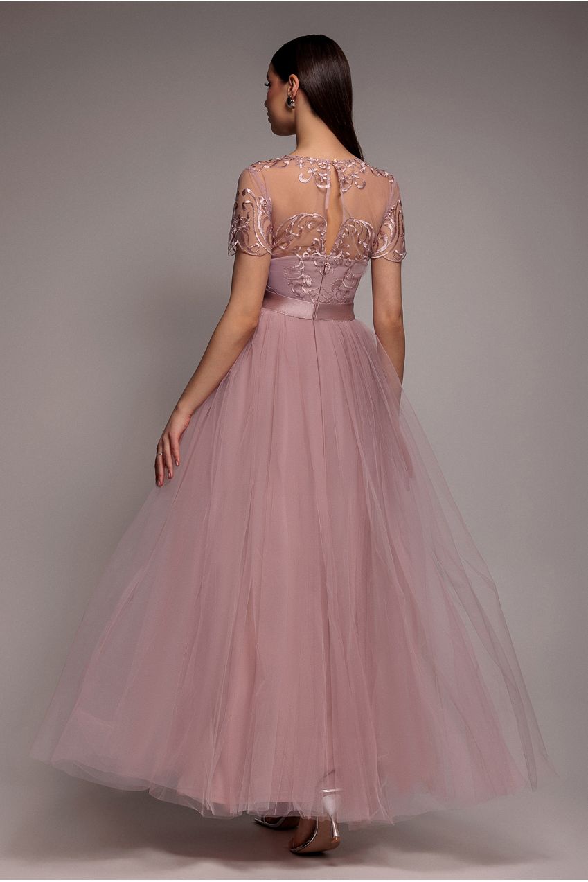 Goddiva Embroidered Mesh Maxi Dress - Blush