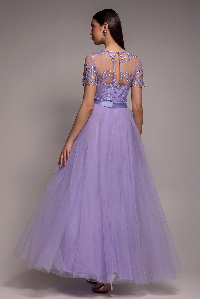 Goddiva Embroidered Mesh Maxi Dress - Lilac