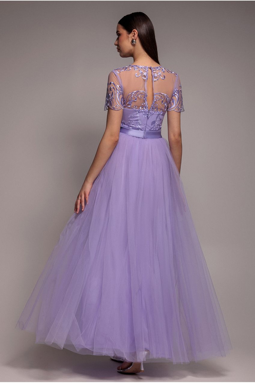 Goddiva Embroidered Mesh Maxi Dress - Lilac