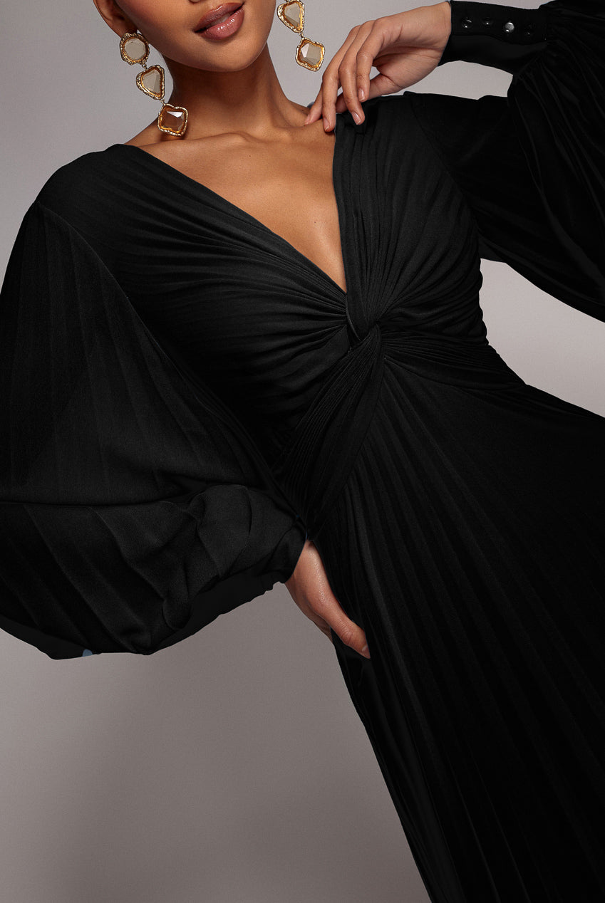 Goddiva Fully Pleated Chiffon Maxi Dress - Black