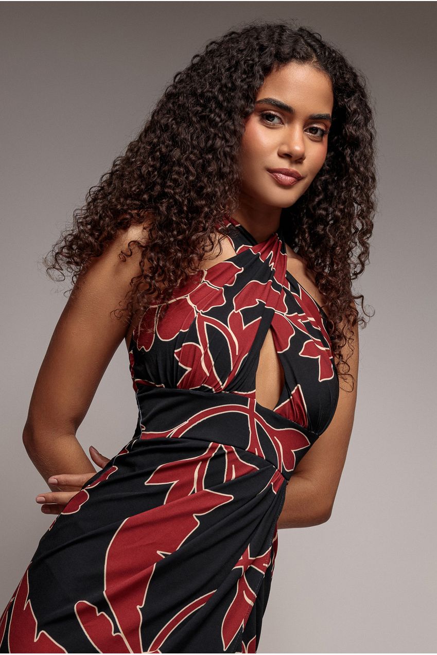 Goddiva Printed Crossover Maxi Dress - Black