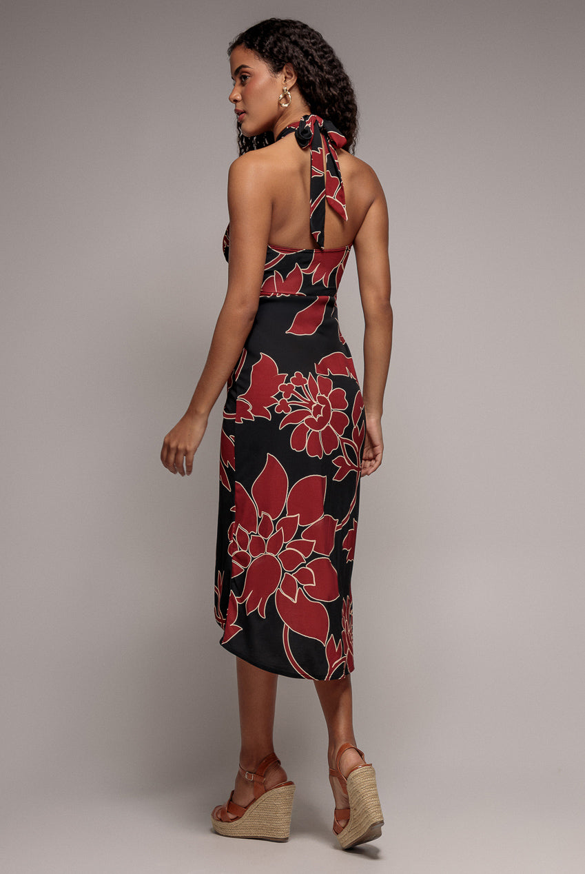 Goddiva Printed Crossover Midi - Black