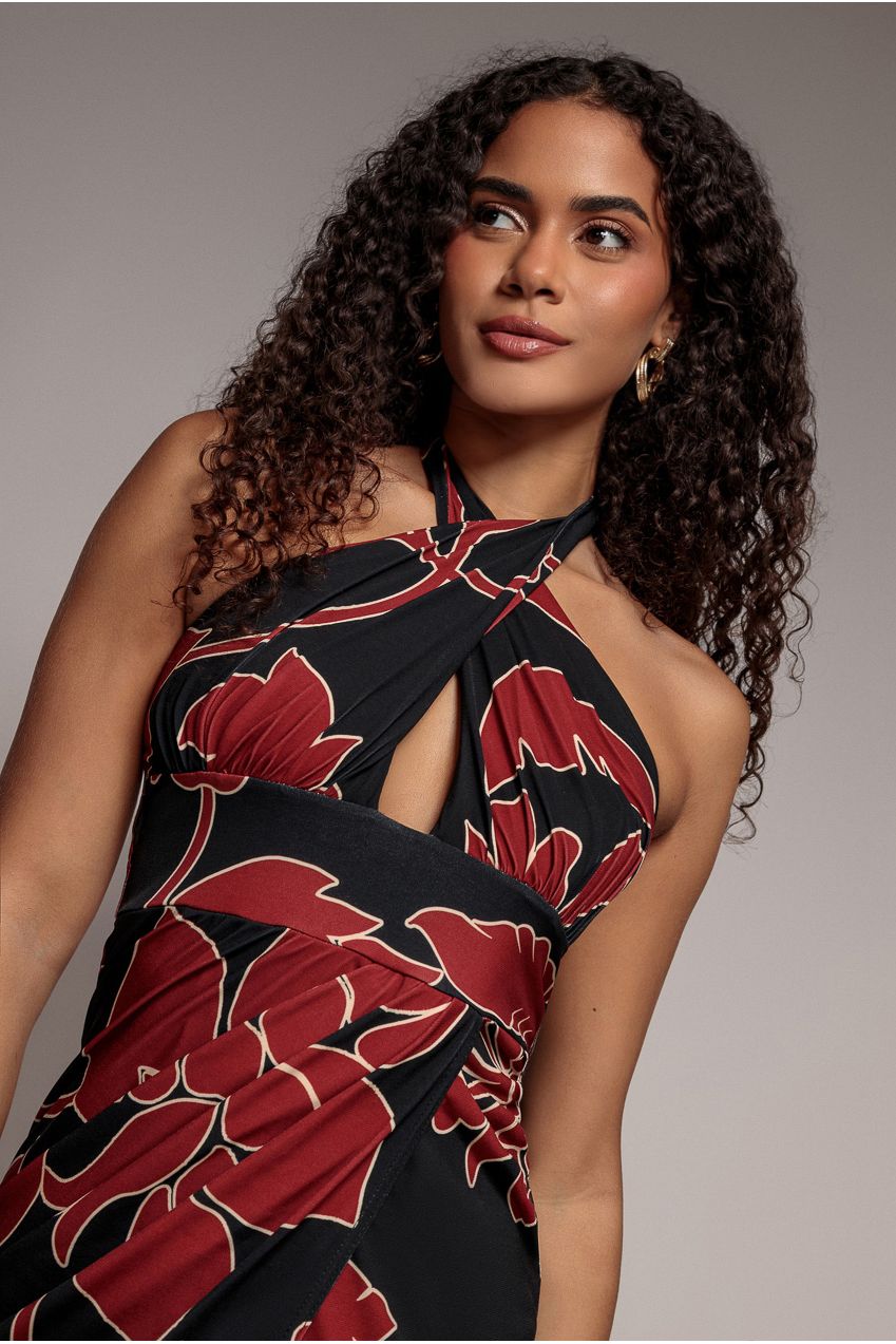 Goddiva Printed Crossover Midi - Black