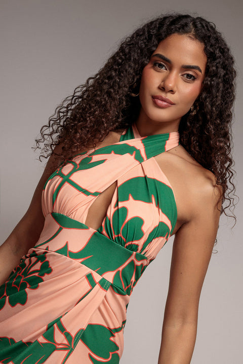 Goddiva Printed Crossover Midi - Green