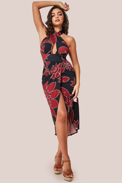 Goddiva Printed Crossover Midi - Black