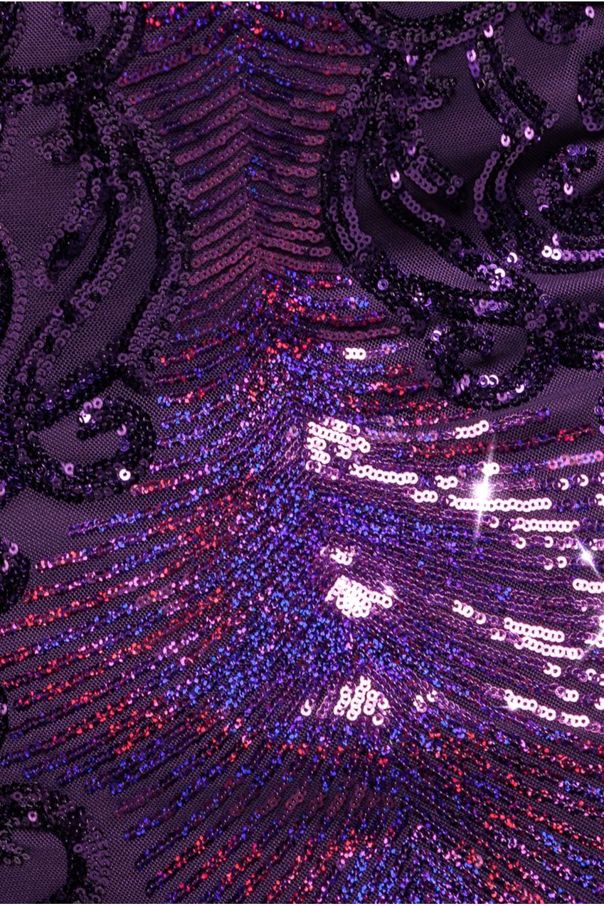 Goddiva Contrast Sequin Long Sleeve Midi Dress - Purple