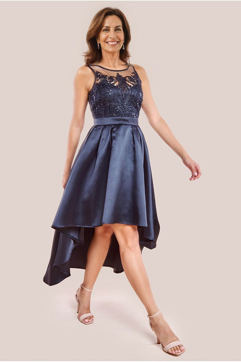 Goddiva Sequin & Satin Dipped Hem Midi Dress - Black