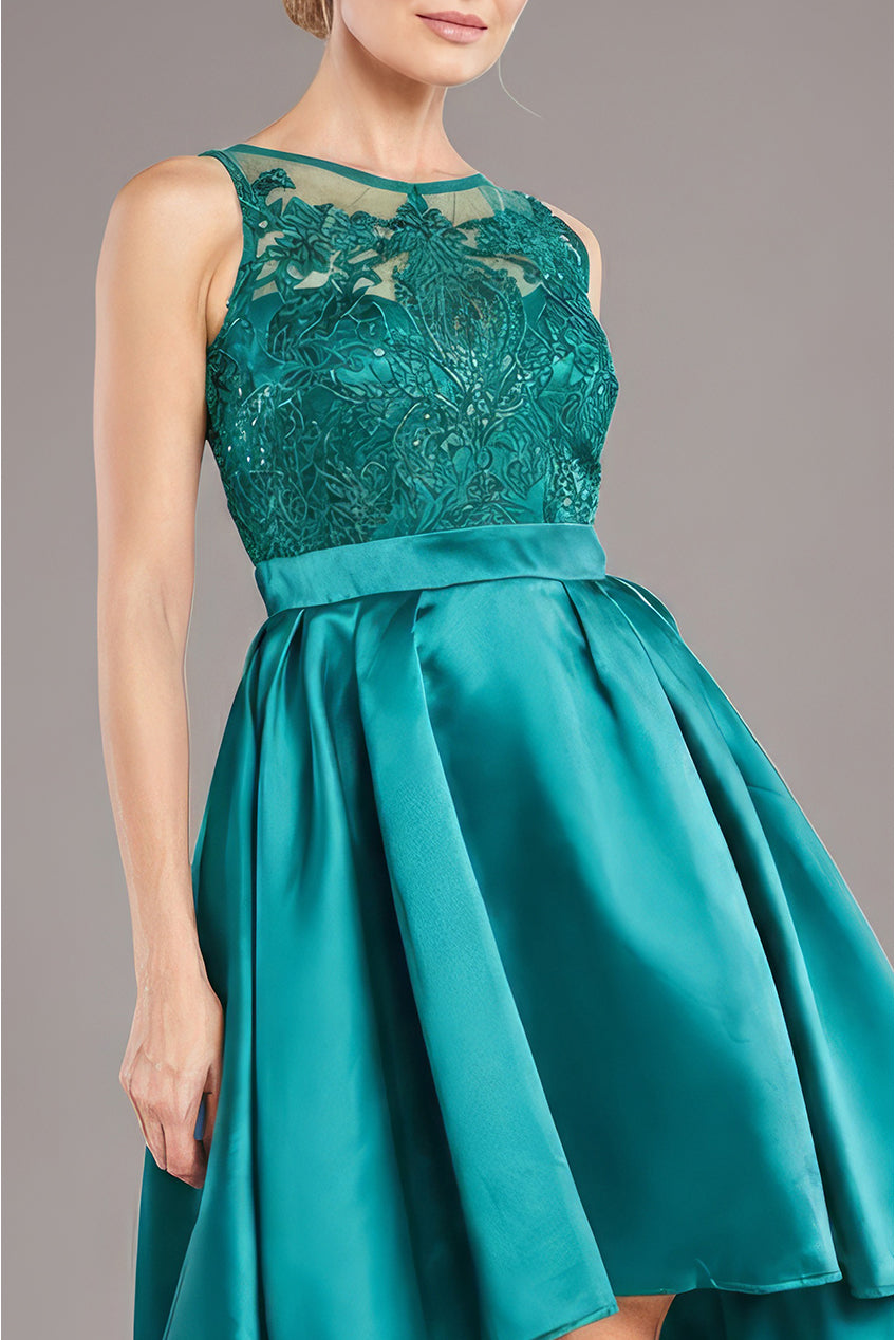 Goddiva Sequin & Satin Dipped Hem Midi Dress - Emerald Green