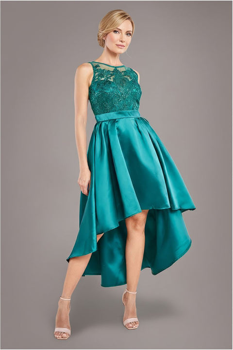 Goddiva Sequin & Satin Dipped Hem Midi Dress - Emerald Green