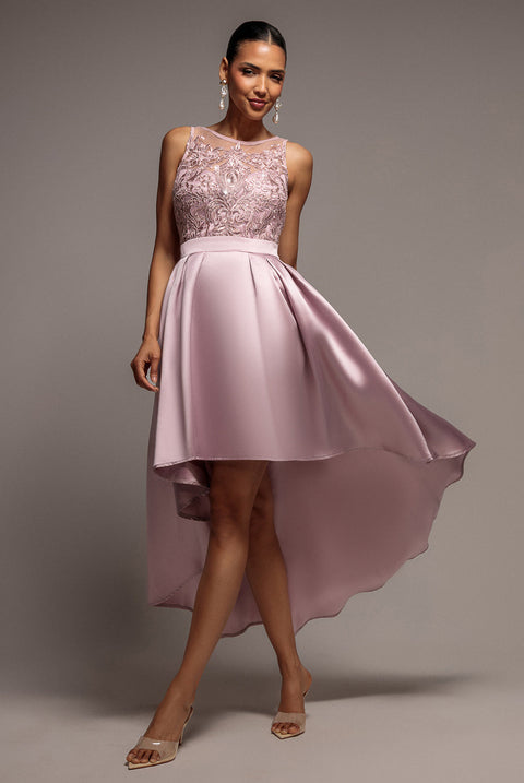 Goddiva Sequin & Satin Dipped Hem Midi Dress - Blush