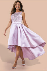 Goddiva Sequin & Satin Dipped Hem Midi Dress - Blush Pink