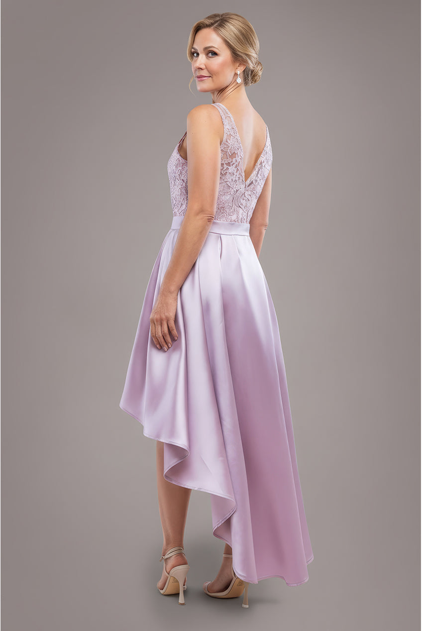 Goddiva Sequin & Satin Dipped Hem Midi Dress - Blush Pink