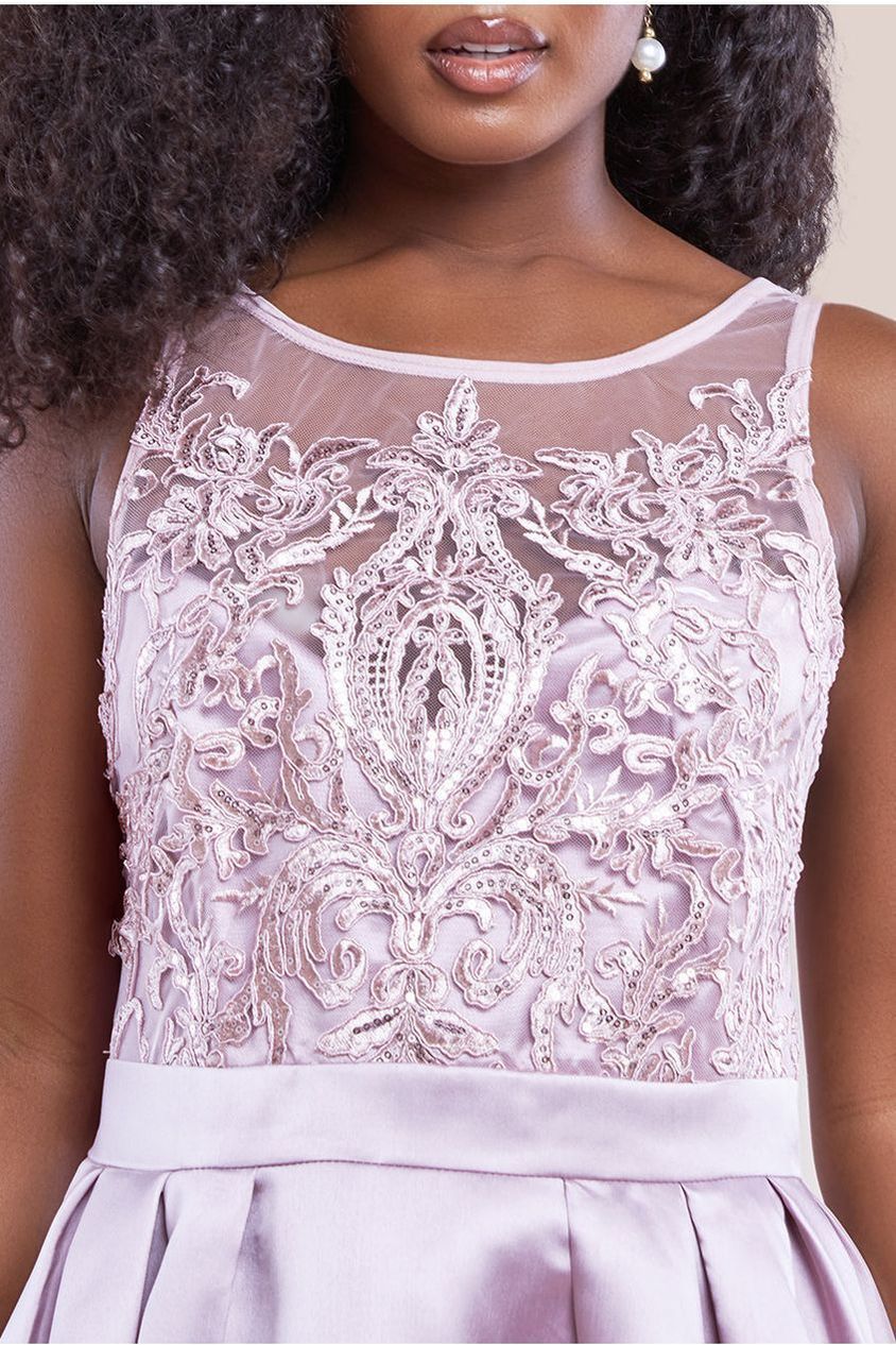 Goddiva Sequin & Satin Dipped Hem Midi Dress - Blush