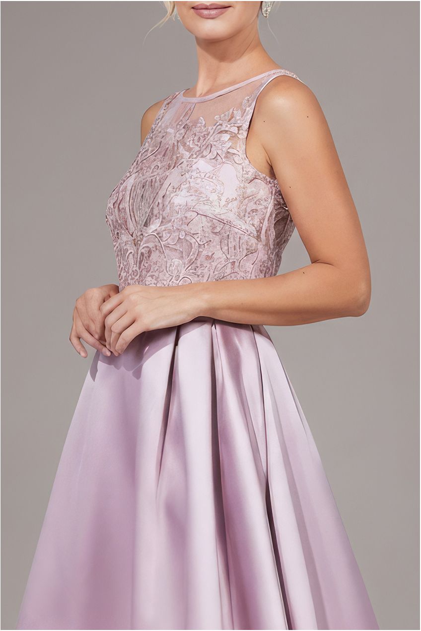 Goddiva Sequin & Satin Dipped Hem Midi Dress - Blush Pink