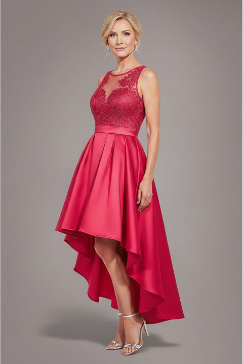 Goddiva Sequin & Satin Dipped Hem Midi - Hot Pink
