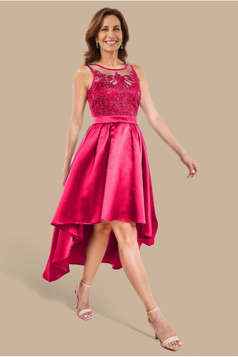Goddiva Sequin & Satin Dipped Hem Midi  - Hot Pink