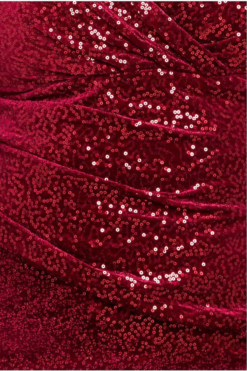 Goddiva Plus Sequin & Velvet Bardot Maxi Dress - Wine