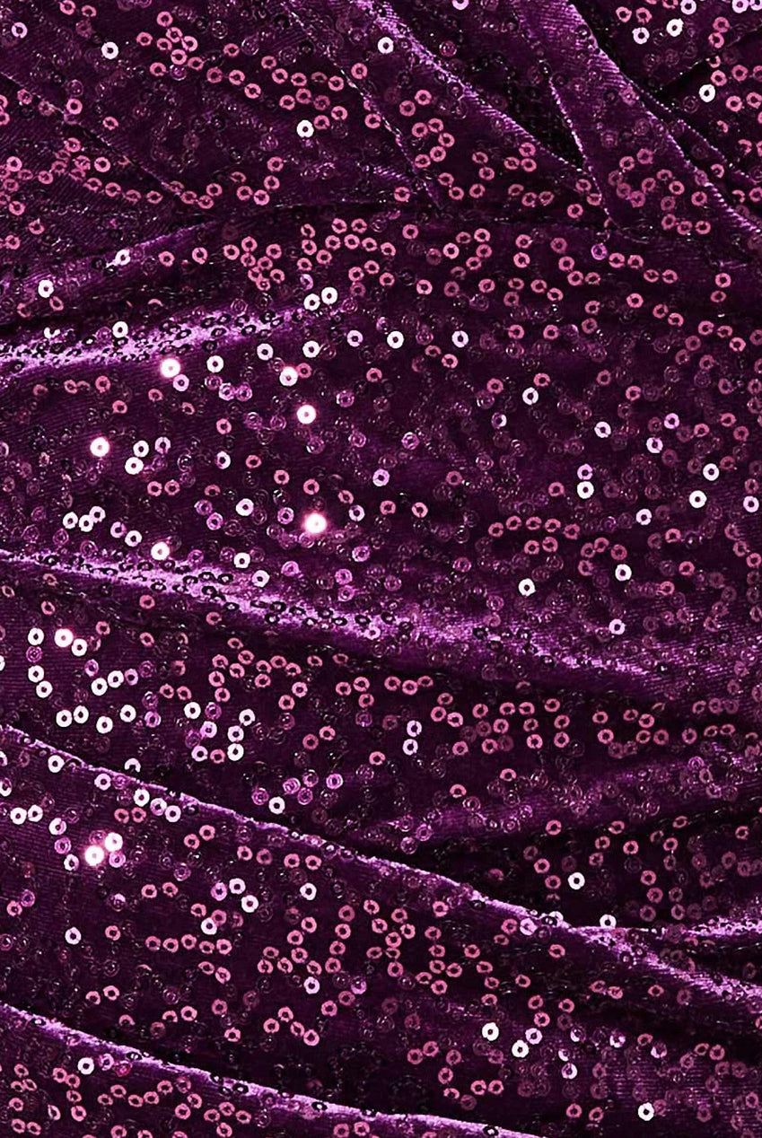 Goddiva Plus Sequin & Velvet Bardot Maxi Dress - Purple