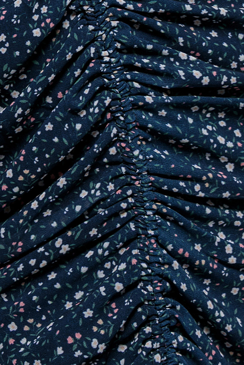 Goddiva Printed Long Sleeve Drawstring Midi Dress - Navy Print