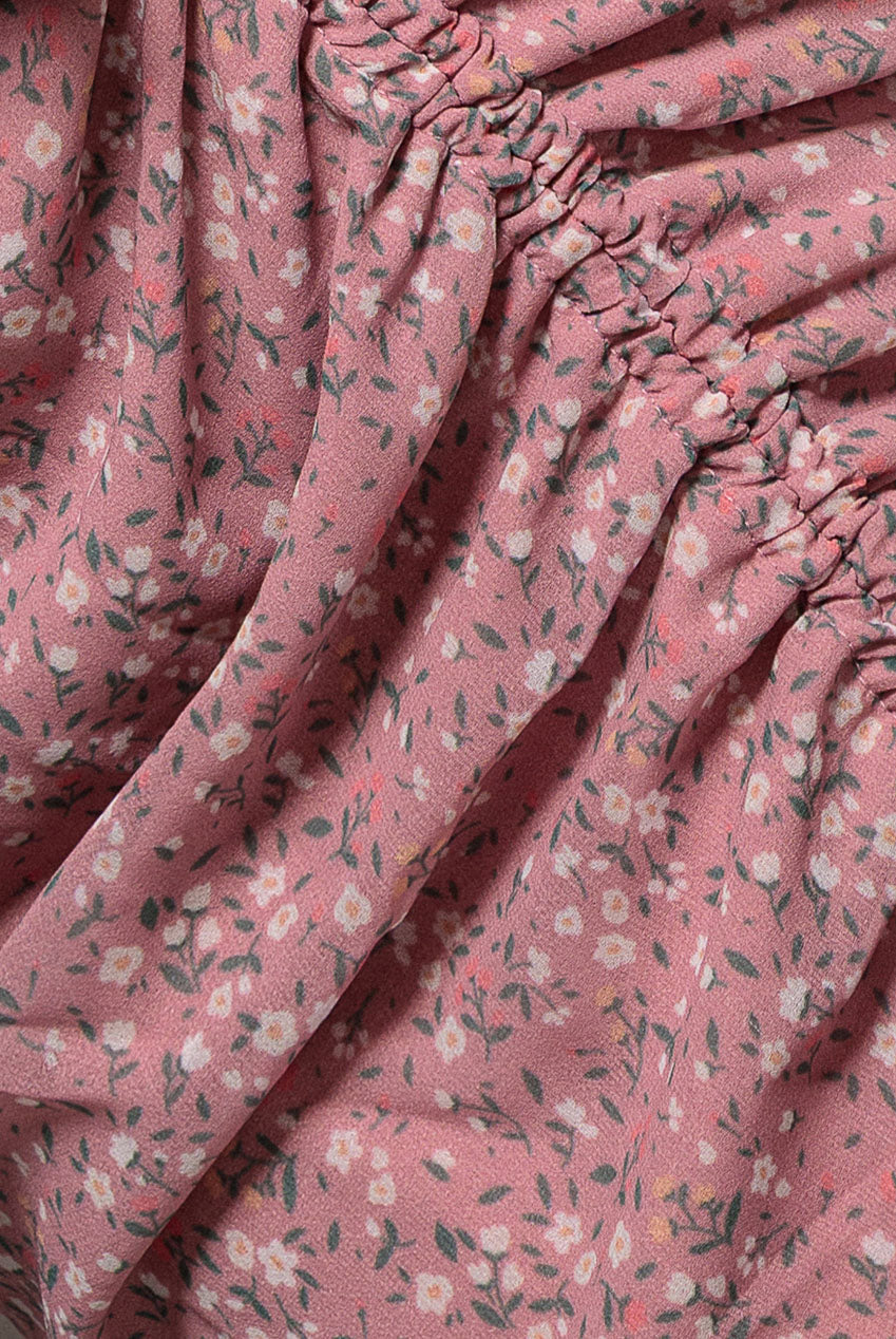 Goddiva Printed Long Sleeve Drawstring Midi Dress - Dusky Pink